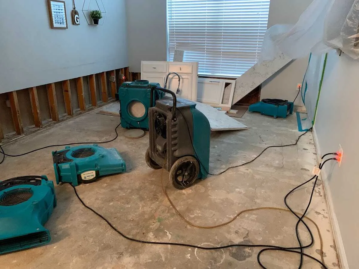 Dehumidifier in flood-cut room for Water Damage Restoration in Middle River